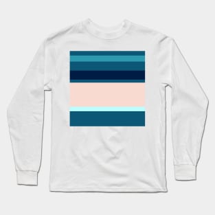 A beautiful variety of Navy, Blue Sapphire, Sea, Italian Sky Blue and Champagne Pink stripes. Long Sleeve T-Shirt